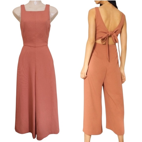 Aritzia Wilfred Peach Tie Back Wide Leg Crop Jumpsuit Size 2 - Picture 1 of 11